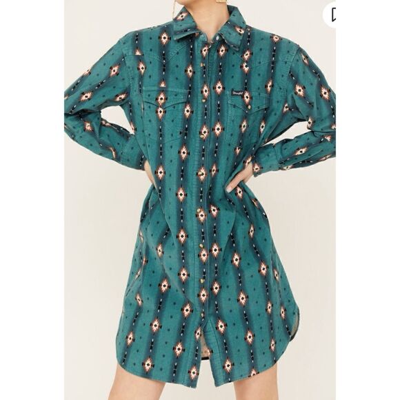 Wrangler Retro  Women's Southwestern Print Long Sleeve Mini Dress Size XL - Picture 6 of 8